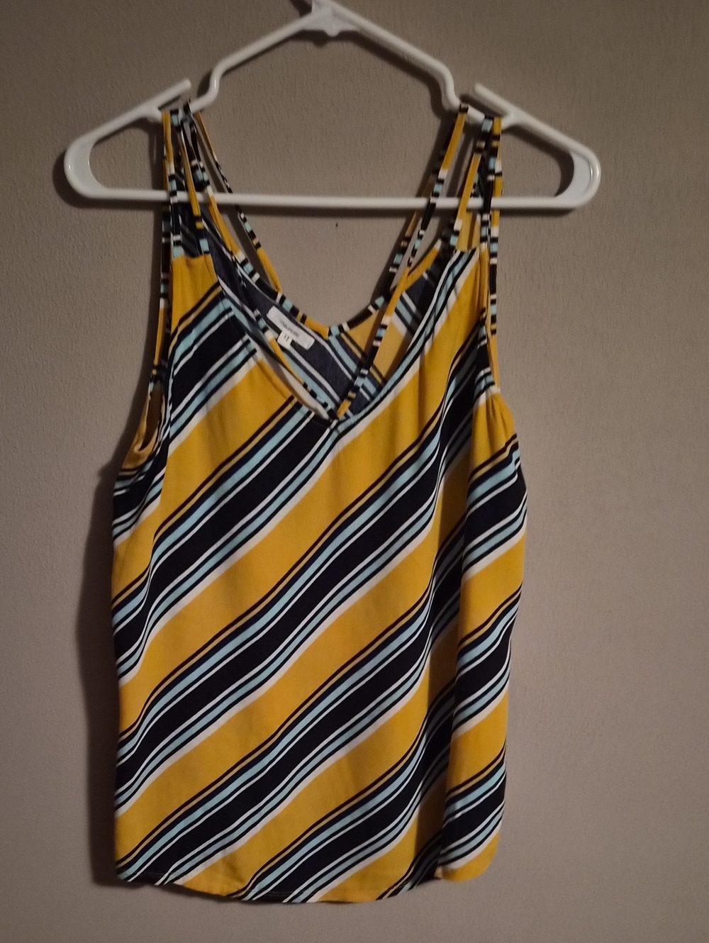 Maurices Yellow Navy White Diagonal Stripe V-Neck Camisole